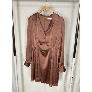 ASTR The Label Satin Muave Cut Out Front Mini Dress Button Sz Large Cocktail